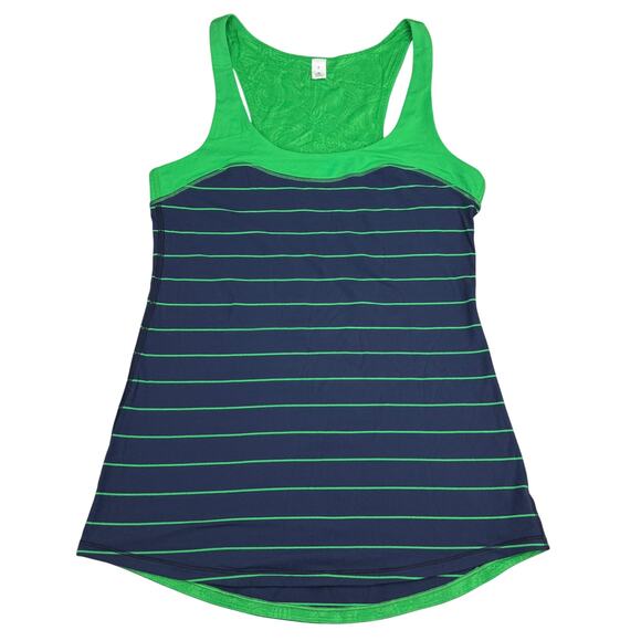 LULULEMON  Run: First Base Tank Size 4 Slalom Stripe Inkwell / Green Bean - Picture 4 of 8